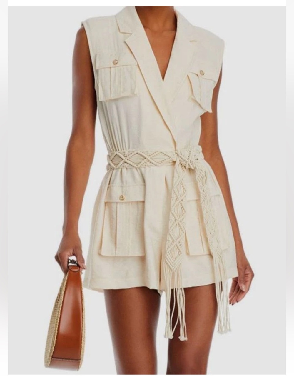 Lela Belted Romper in Rattan